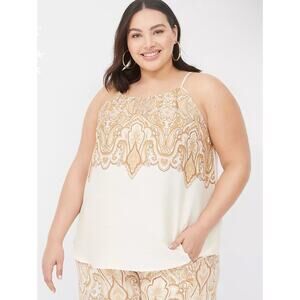 NWT Lane Bryant Swing Satin Tank Top Neutral Paisley Sz 16 Ivory BONUS earrings